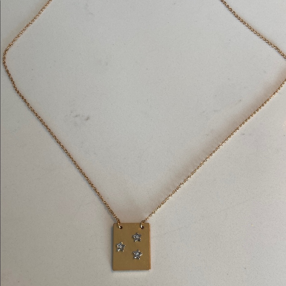 J. Crew long Gold Tone Necklace with 3 Diamond Star Accents